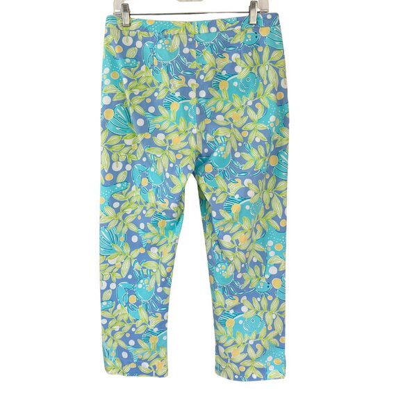 Lilly Pulitzer White Label Crab Fish Blue Green Cropped Pants Size 10 Vintage - Picture 2 of 6